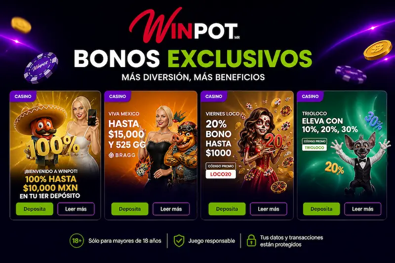 Bonos de casino Winpot con promociones activas y ofertas de bienvenida en la plataforma